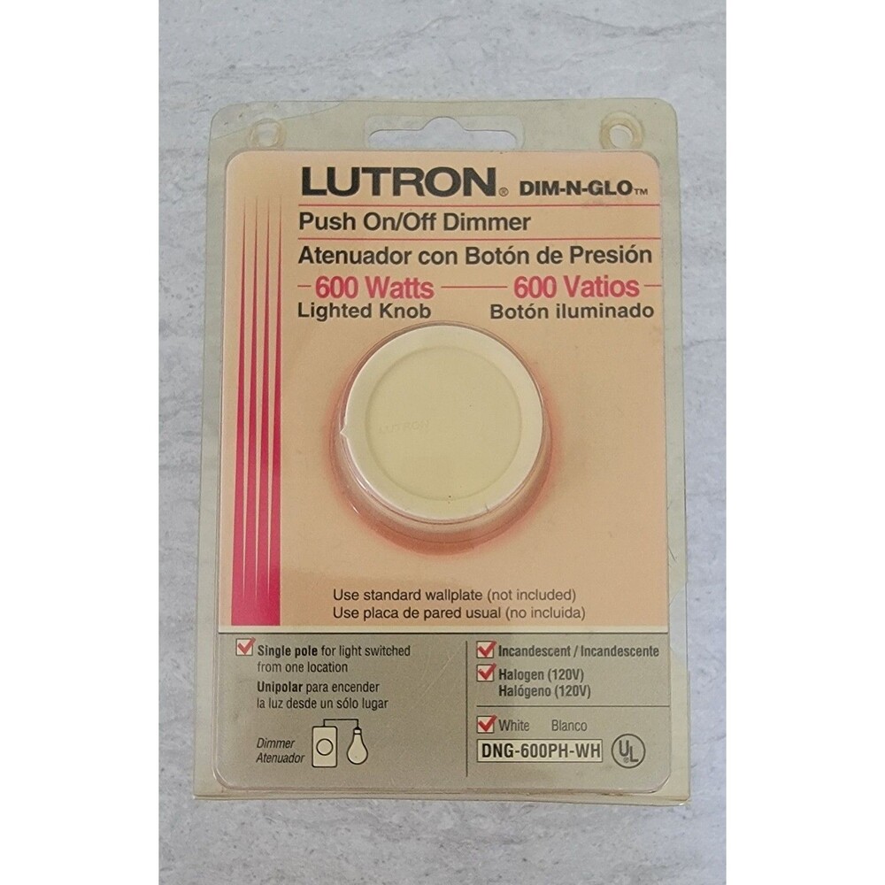 Lutron D-600PH-WH Rotary Dimmer Switch , Push On/Off Knob Locator Light NOS USA